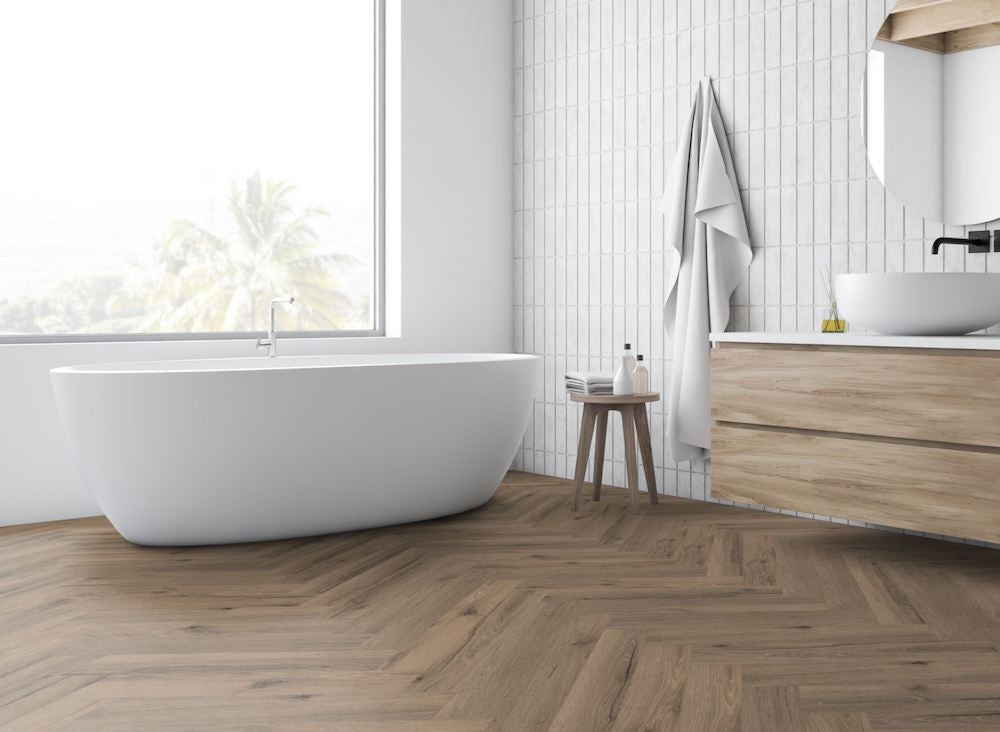 SPC Oak Mocha Herringbone Vinyl Floor