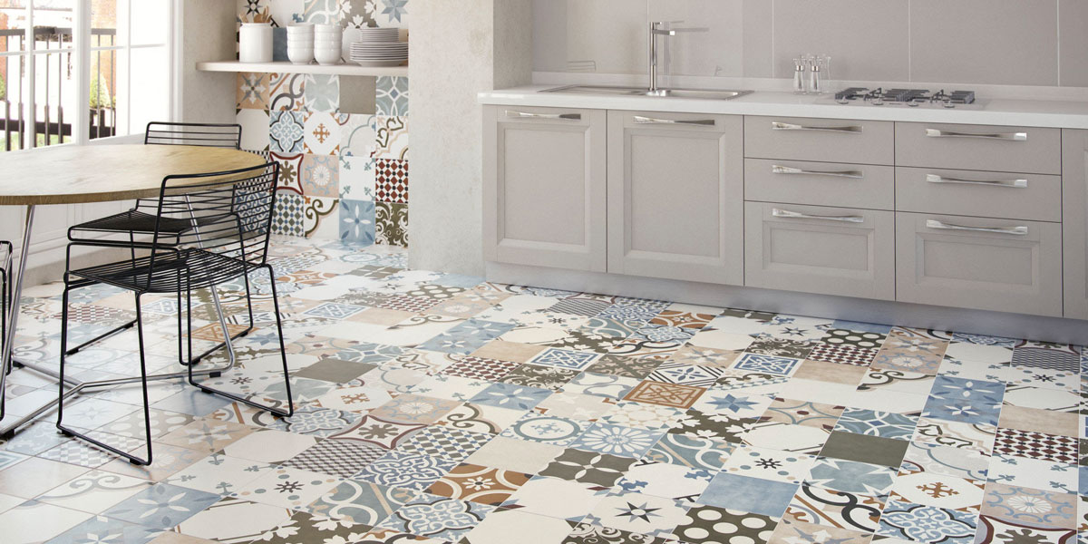 Give your kitchen a traditional look with a Stamford patchwork floor and wall tile. Shop online or in store in Westmeath, Limerick, Dublin, Kerry and Cork, Ireland.
