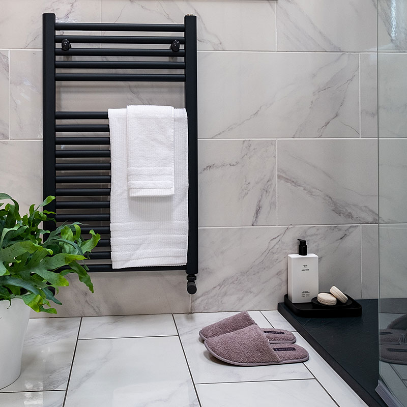 Heated towel rails are a must-have in a modern bathroom. Get more tips to plan your bathroom. Buy tiles, bathrooms and wood flooring online or in stores nationwide, Ireland.